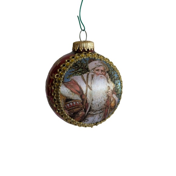 Krebs Glas Lauscha Other - Vintage 1993 Krebs Glas Lauscha Red Glass Santa Christmas Ornament Gold Trim 3"